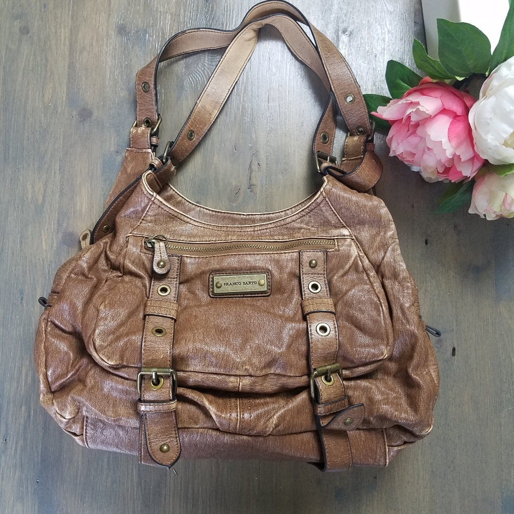 Franco Sarto Purse Shoulder Bag Brown Faux Leather